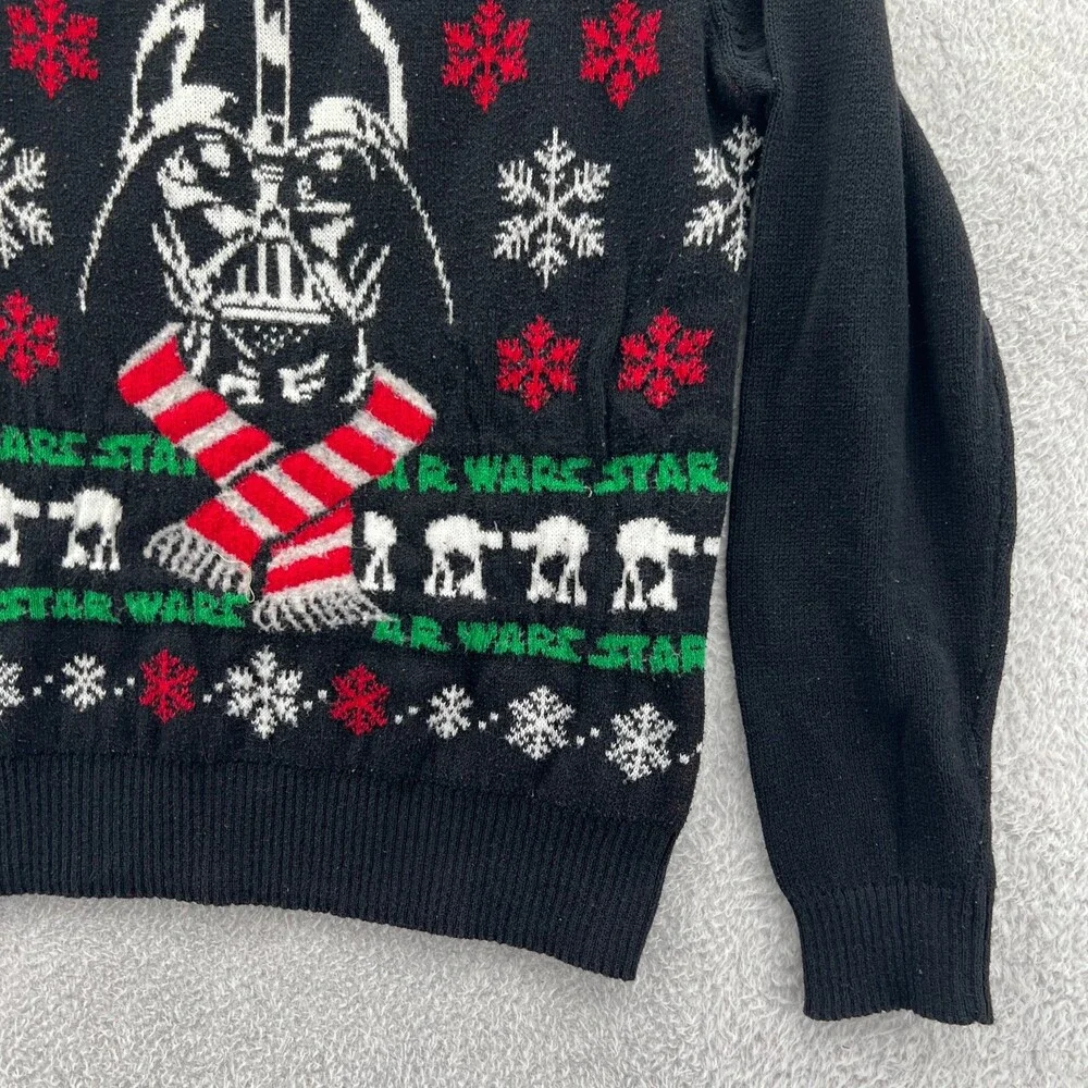 Star Wars Medium Womens Black Top Ugly Sweater Long Sleeve Pullover Darth‎ Vader - Picture 3 of 14